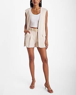 Stylist High Waisted Textured Belted Shorts