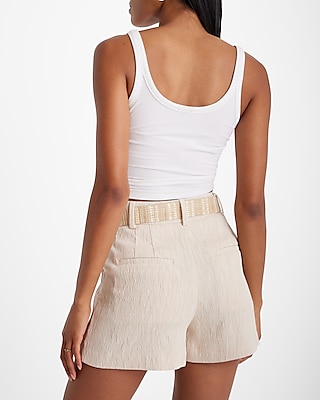 Stylist High Waisted Textured Belted Shorts