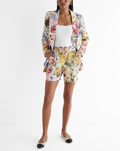 Stylist Super High Waisted Satin Floral Belted Shorts | Express Stylist Super High Waisted Satin Floral Belted Shorts | Express