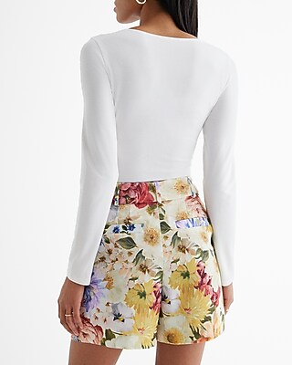 Stylist Super High Waisted Satin Floral Belted Shorts | Express