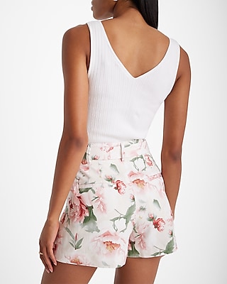 Stylist High Waisted Linen-Blend Floral Belted Shorts