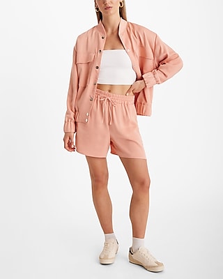 High Waisted Satin Pull On Midi Shorts