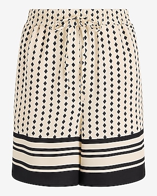 High Waisted Printed Pull On Midi Shorts