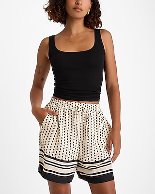 High Waisted Printed Pull On Midi Shorts