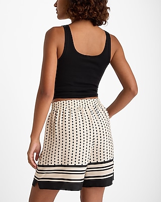 High Waisted Printed Pull On Midi Shorts