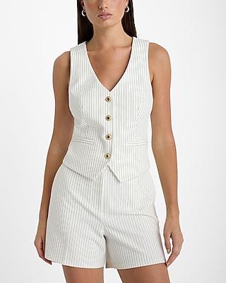 Editor High Waisted Pinstripe Tailored Shorts
