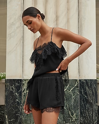 Lace Trim High Waisted Pull On Shorts