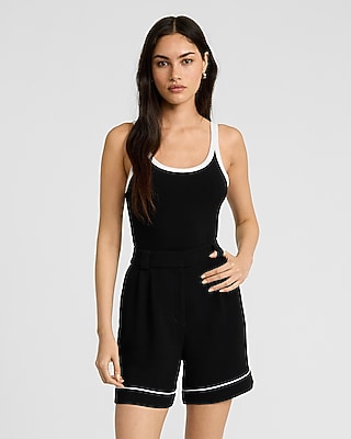 Piped High Waisted Relaxed Shorts