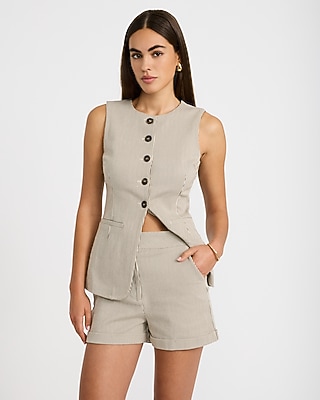 Stretch Cotton Striped High Waisted Shorts
