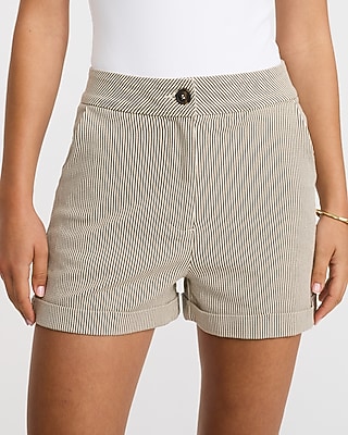 Stretch Cotton Striped High Waisted Shorts