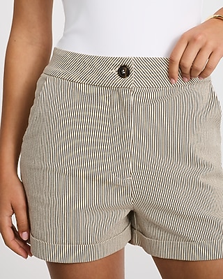 Stretch Cotton Striped High Waisted Shorts