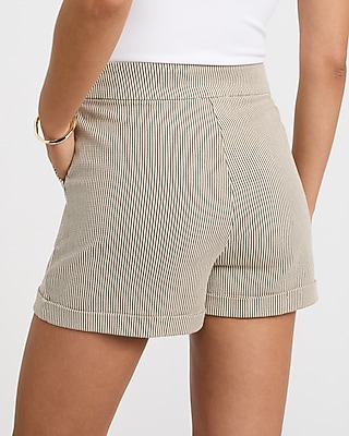 Stretch Cotton Striped High Waisted Shorts