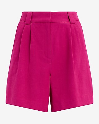 Linen-Blend High Waisted Relaxed Shorts