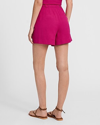 Linen-Blend High Waisted Relaxed Shorts
