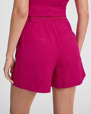 Linen-Blend High Waisted Relaxed Shorts