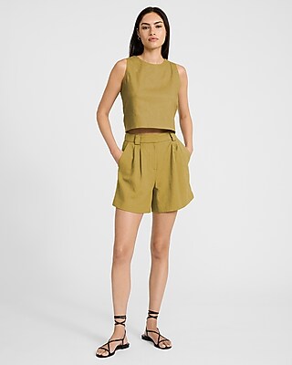 Linen-Blend High Waisted Relaxed Shorts