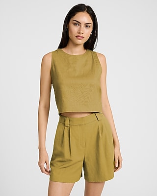 Linen-Blend High Waisted Relaxed Shorts