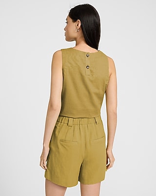 Linen-Blend High Waisted Relaxed Shorts