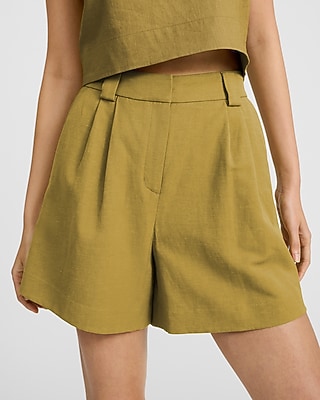 Linen-Blend High Waisted Relaxed Shorts