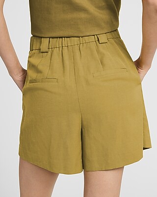 Linen-Blend High Waisted Relaxed Shorts