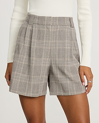 Plaid High Waisted Relaxed Shorts