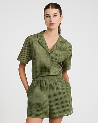 Cotton Eyelet High Waisted Pull On Shorts