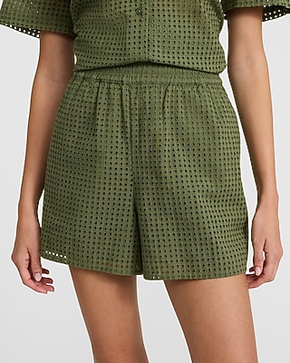 Cotton Eyelet High Waisted Pull On Shorts