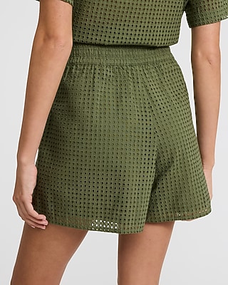 Cotton Eyelet High Waisted Pull On Shorts