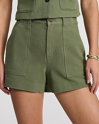 Cotton High Waisted Utility Shorts
