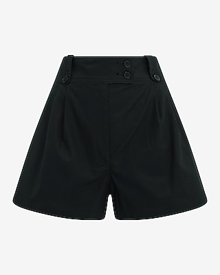 Cotton Poplin High Waisted Pleated Utility Shorts