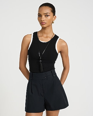 Cotton Poplin High Waisted Pleated Utility Shorts