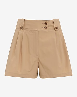 Cotton Poplin High Waisted Pleated Utility Shorts