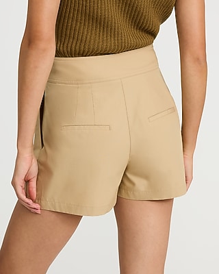 Cotton Poplin High Waisted Pleated Utility Shorts