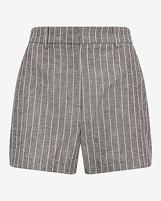 Cotton-Linen Striped High Waisted Tailored Shorts