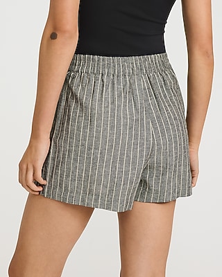 Cotton-Linen Striped High Waisted Tailored Shorts