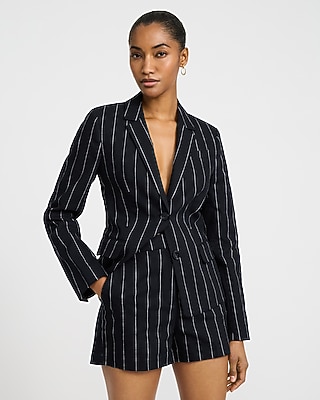 Editor Linen-Blend Striped High Waisted Shorts