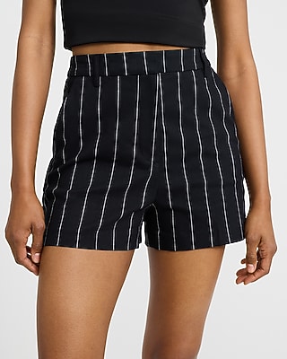 Editor Linen-Blend Striped High Waisted Shorts