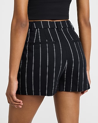 Editor Linen-Blend Striped High Waisted Shorts