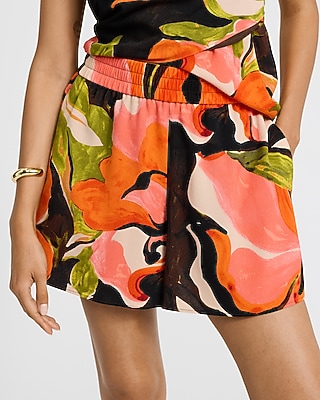 Floral High Waisted Pull On Shorts
