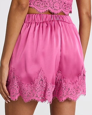 Lace Trim Satin Pull On Shorts