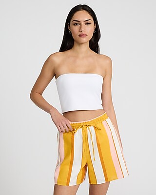 High Waisted Striped Linen-Blend Pull On Shorts