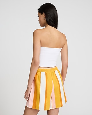 High Waisted Striped Linen-Blend Pull On Shorts