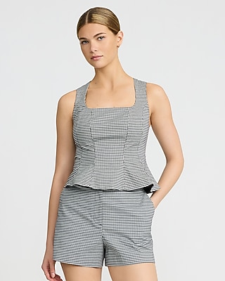 Editor Gingham Stretch Cotton High Waisted Tailored Shorts