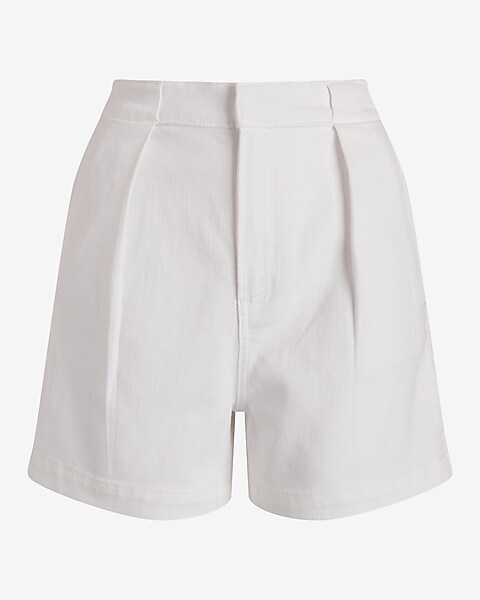 Super High Waisted White Pleated Jean Shorts