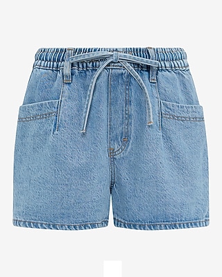 High Waisted Light Wash Pull On Jean Shorts