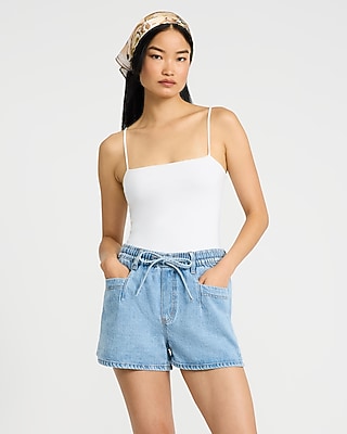 High Waisted Light Wash Pull On Jean Shorts