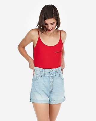 cinched waist denim shorts