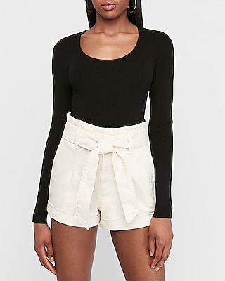 White high waisted hot sale tie shorts