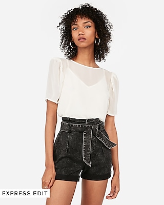 high waisted tie jean shorts