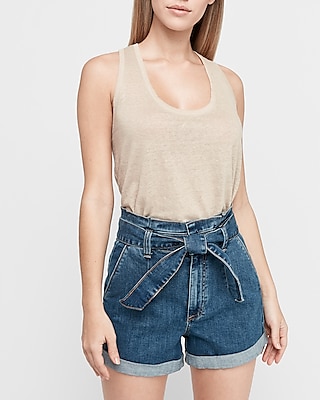 high waisted tie jean shorts